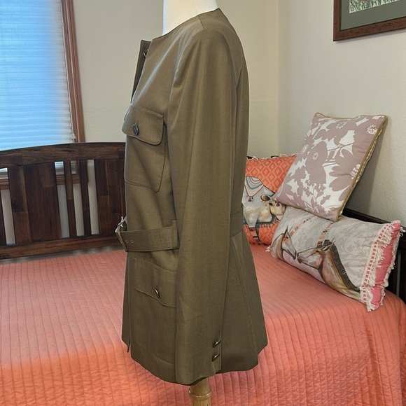 Jones New York Collarless Belted Blazer Jacket Army Green Military size 12 - Picture 3 of 16